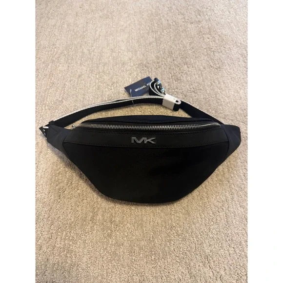 NWT Michael Kors Malone Fanny Pack Black Nylon MK Logo Strap Adjustable Vibes đź–¤ - Picture 1 of 9